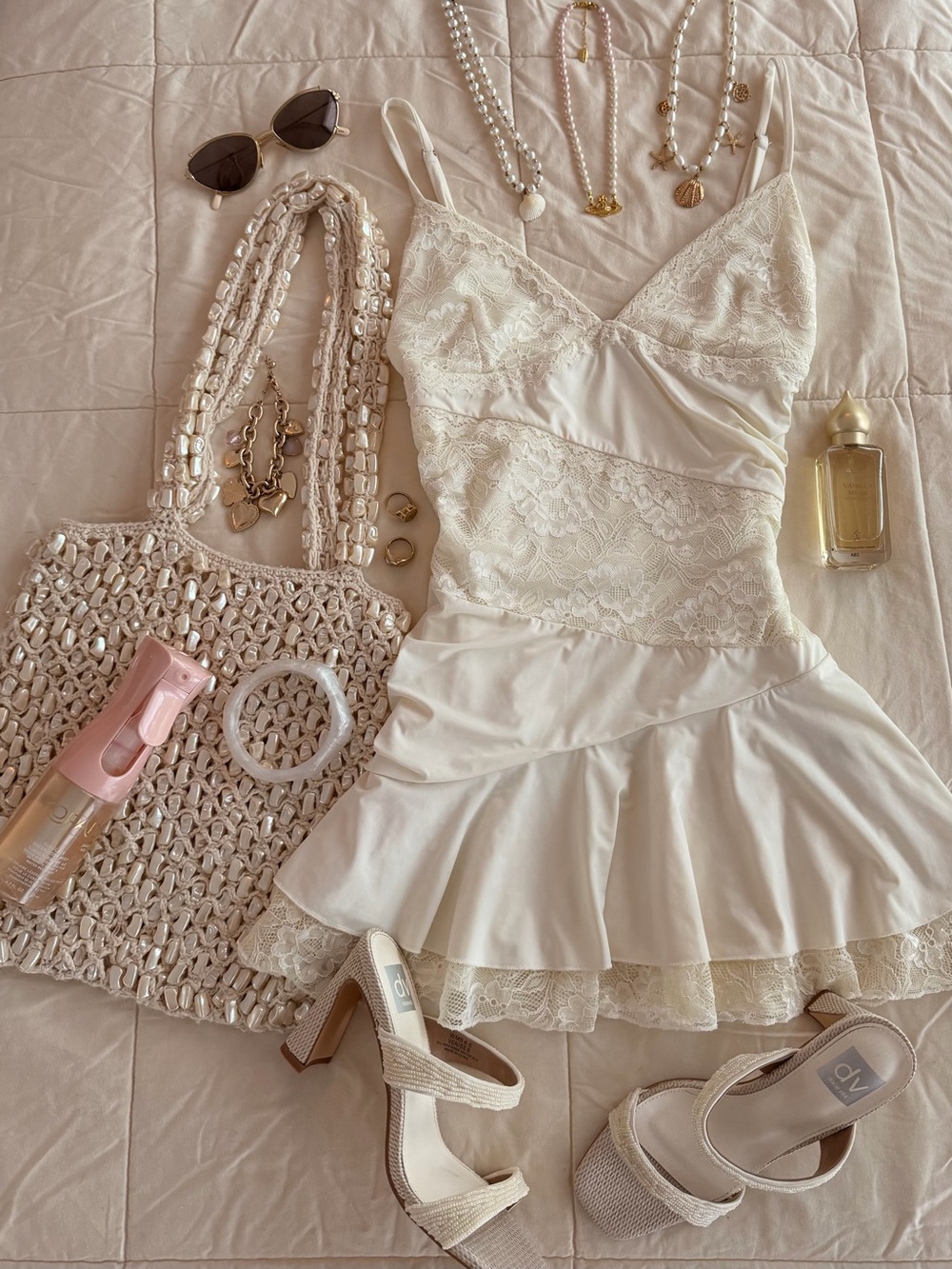 Oh Polly Cream Lace Slip Dress